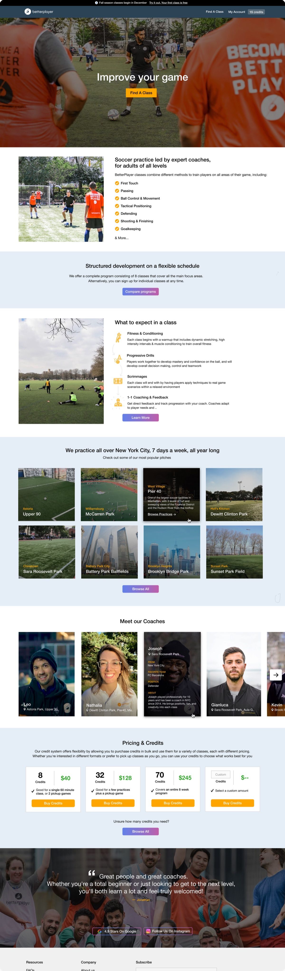 The new page structure built with the site's existing design system