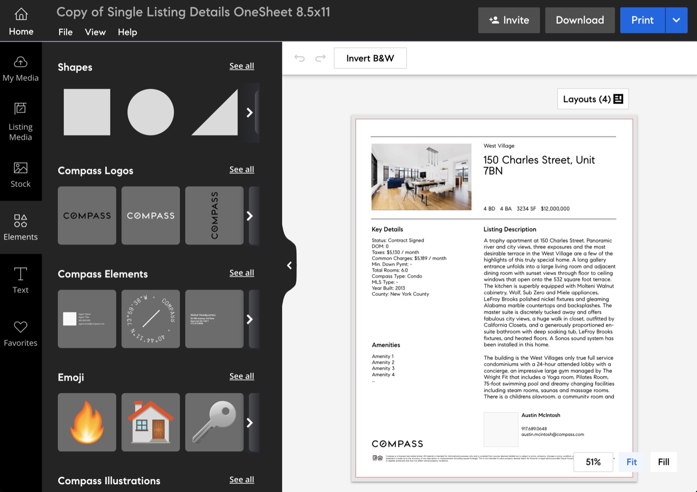 Before: Compass Marketing Center, a flyer editor, used to print a single listing