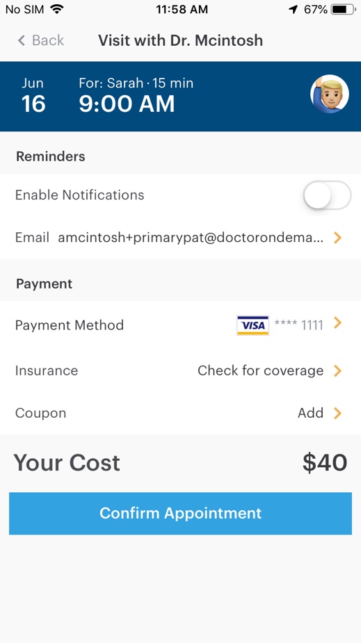 Before: confirming a single appointment