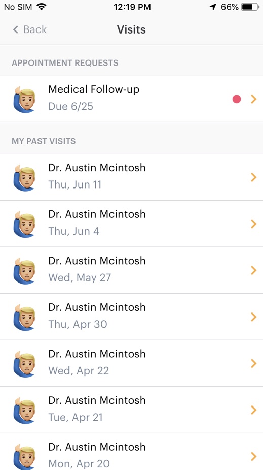 Before: a provider's appointment request in the visits list