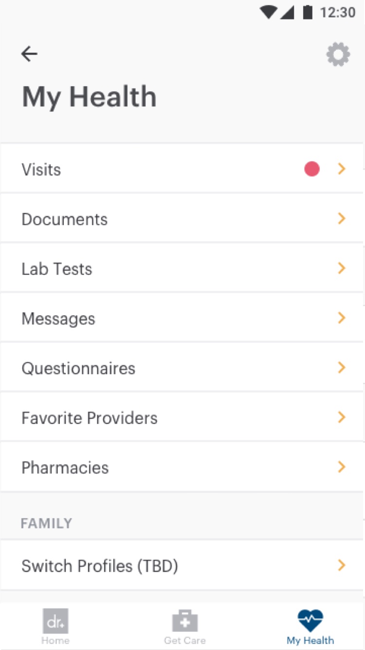 The My Health menu, with a dot on Visits