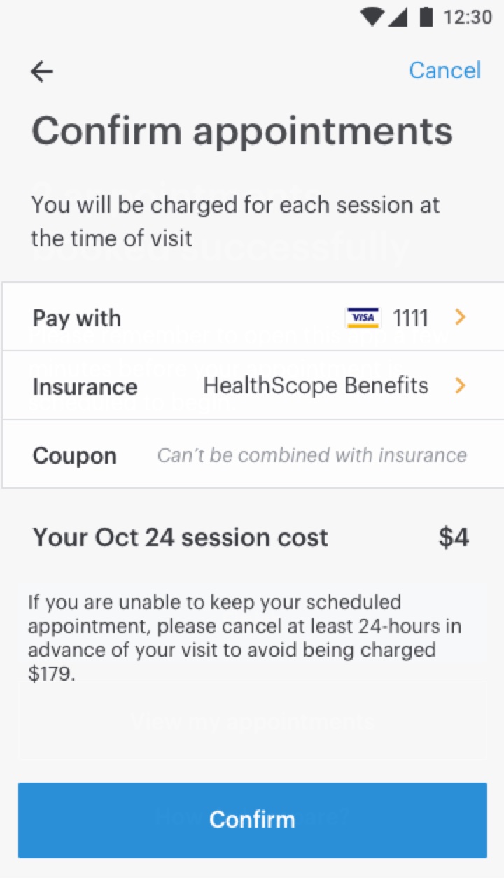 Confirming payment, with what's charged and when