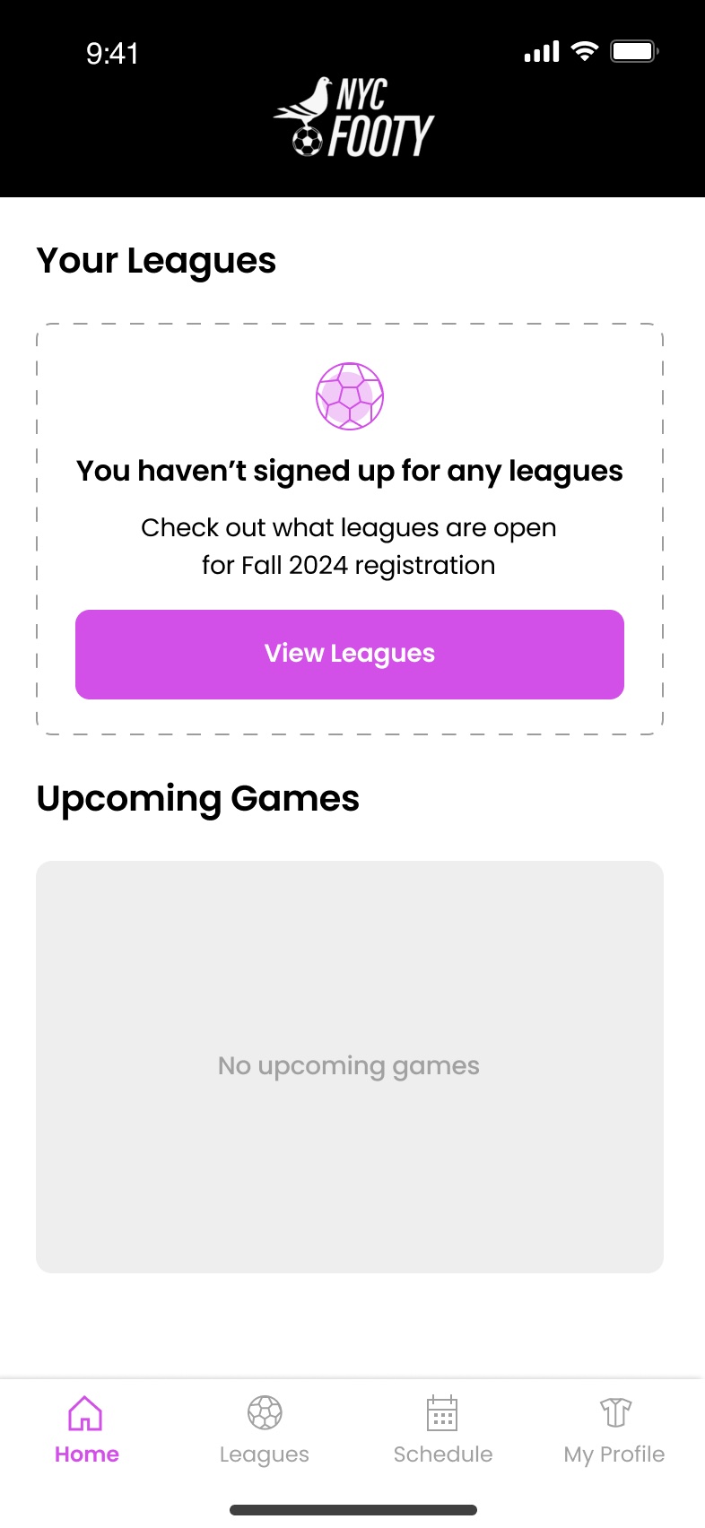 Home before joining a league, pointing to open leagues