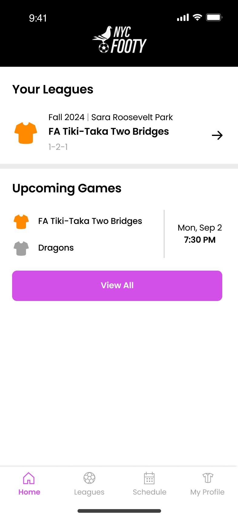 Home with one league and the next game