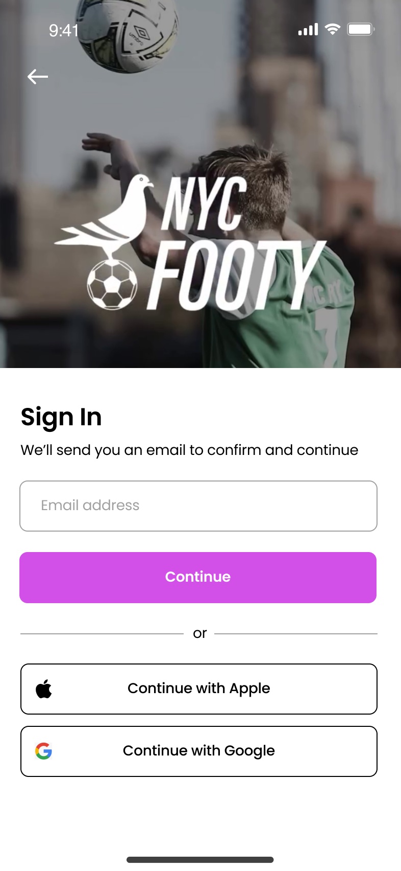 Sign in with an email, Apple or Google